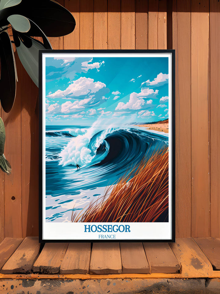 Dynamic Hossegor Beach Art depicting surfers riding the waves, ideal for surf enthusiasts and beach lovers alike.