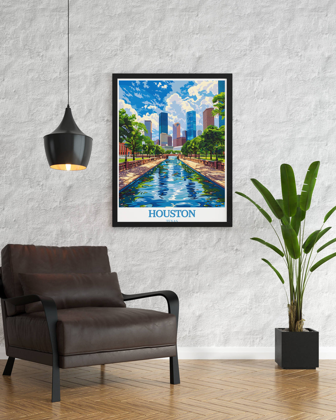 Elegant wall art of Houstons cityscape at night; the lights illuminating buildings and streets vividly capture the citys lively ambiance, making it a striking addition to any room decor.