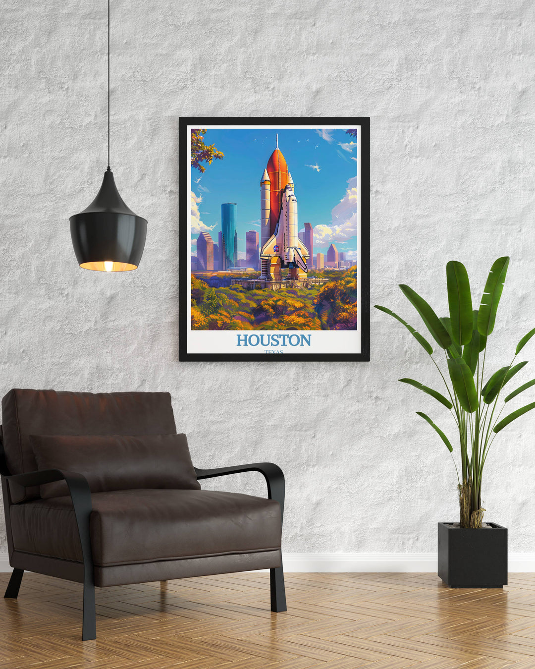 Elegant wall art of Houstons cityscape at night; the lights illuminating buildings and streets vividly capture the citys lively ambiance, making it a striking addition to any room decor.