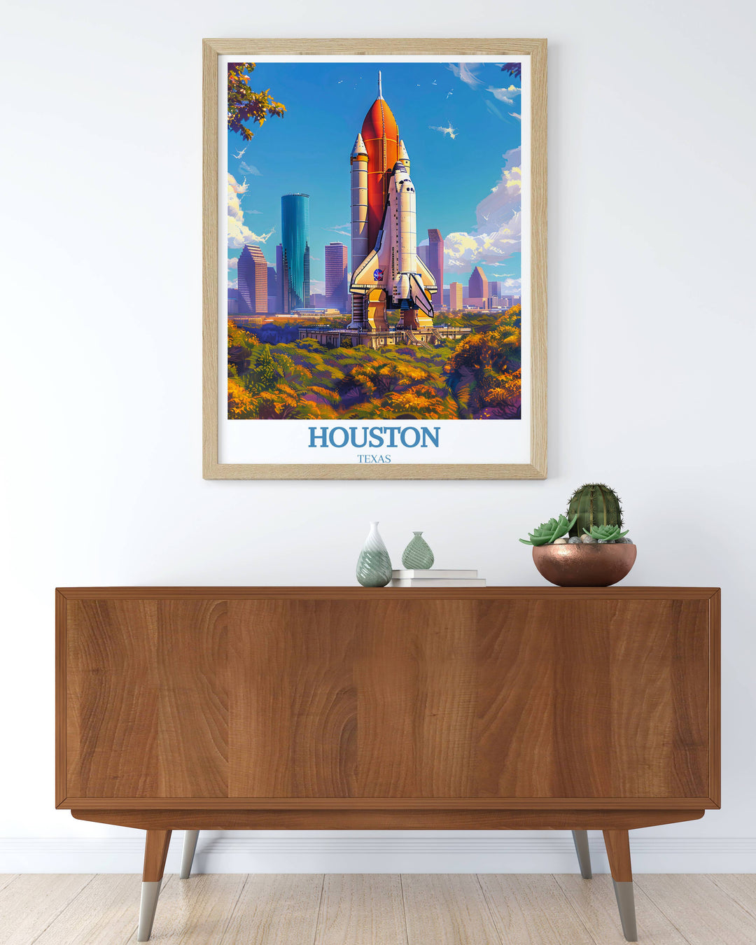 Colorful map of Houston highlighting major attractions and districts, designed in a playful, artistic style, perfect for educational purposes or as a fun wall decor.