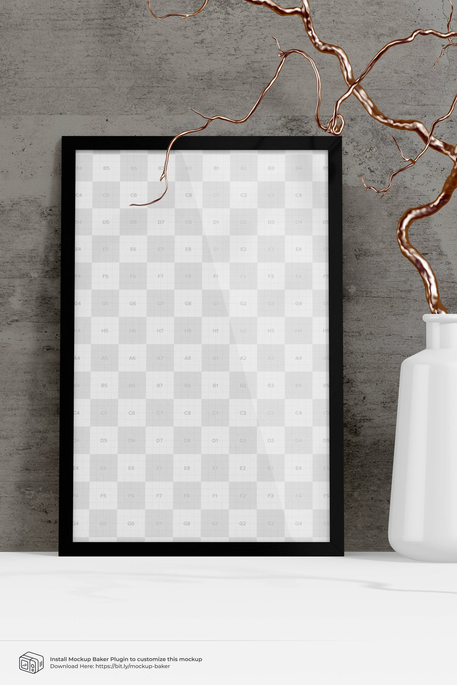 Black-framed art print placeholder with light gray pixel pattern