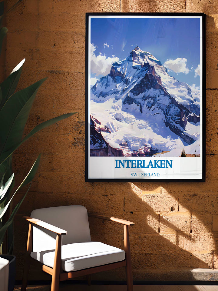 Framed print of the Jungfrau region during sunset, showcasing the changing colors of the Alps
