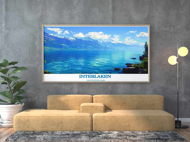 Artistic rendition of Lauterbrunnen Valley with its steep cliffs and waterfalls enhancing any travel art collection