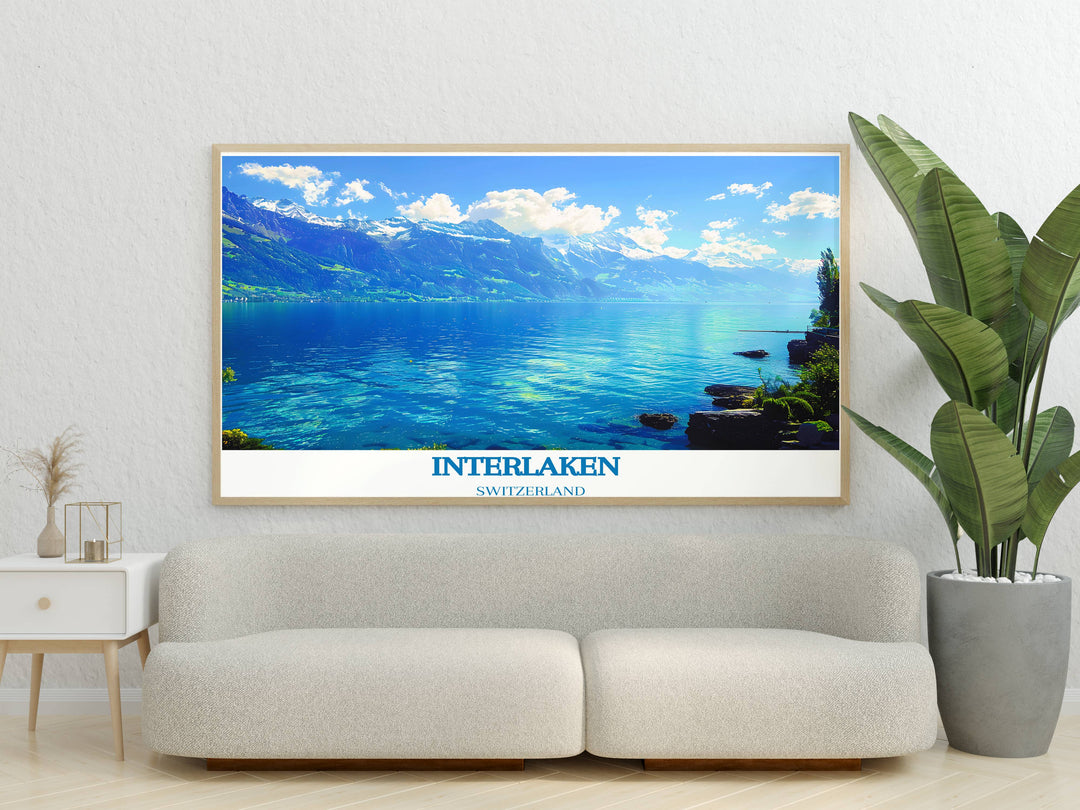 Framed print of the Swiss Alps during sunrise offering a breathtaking view of snow capped peaks for an elegant home office