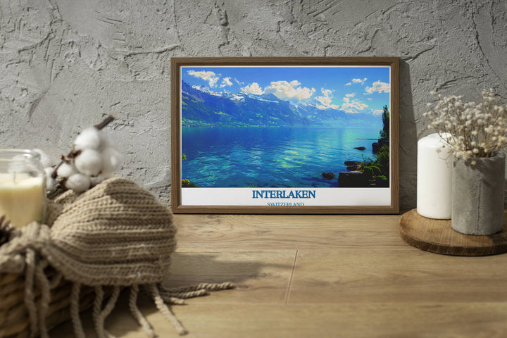 Lake Thun evening canvas showing the tranquil waters and sky at dusk perfect for a calming bedroom artwork