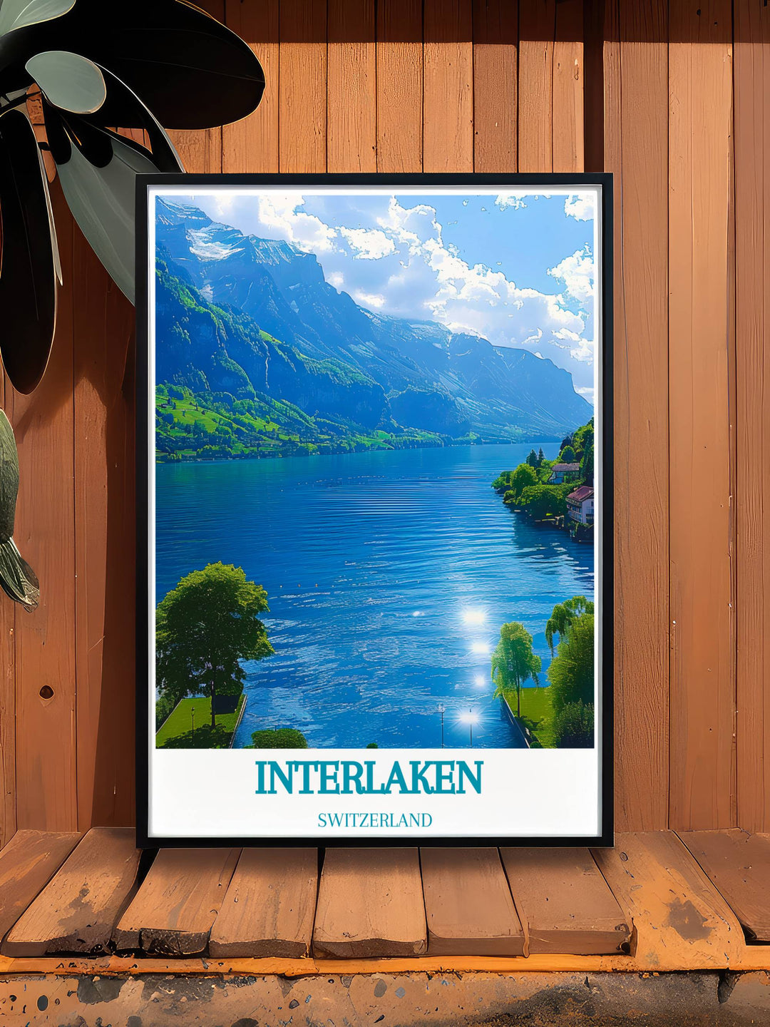 Swiss scenery framed print featuring the serene beauty of Alpine lakes and summer wildflowers