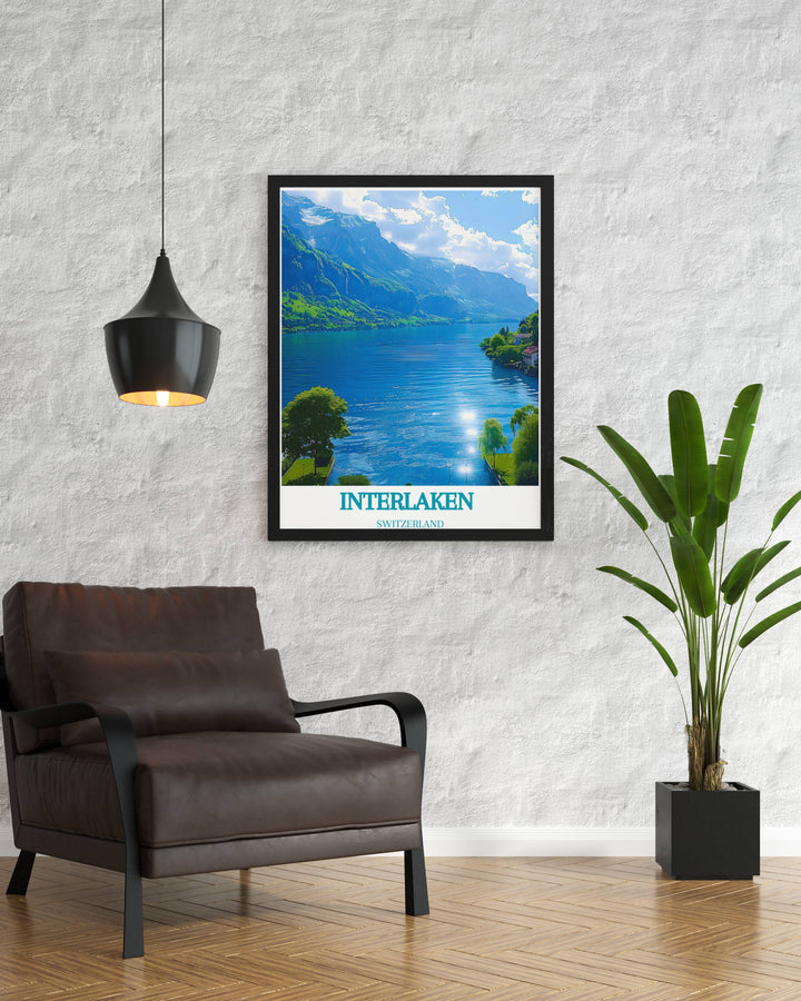 Art print of Lauterbrunnen valley with its steep cliffs and cascading waterfalls captured in stunning detail