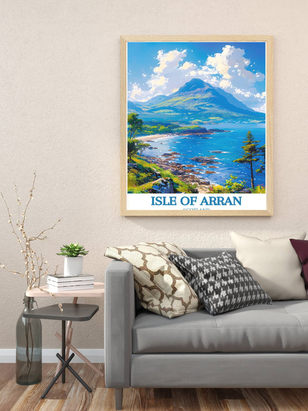 Vibrant Isle of Arran gift artwork featuring stunning vistas and historic landmarks in vivid colors.