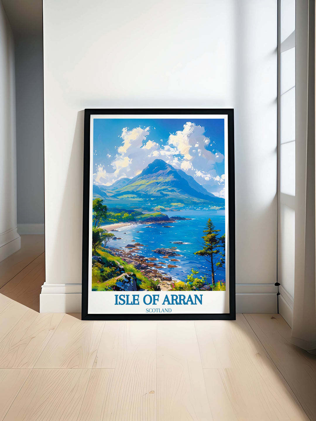 Serene Isle of Arran art print depicting lush landscapes and tranquil shores, perfect for nature enthusiasts.