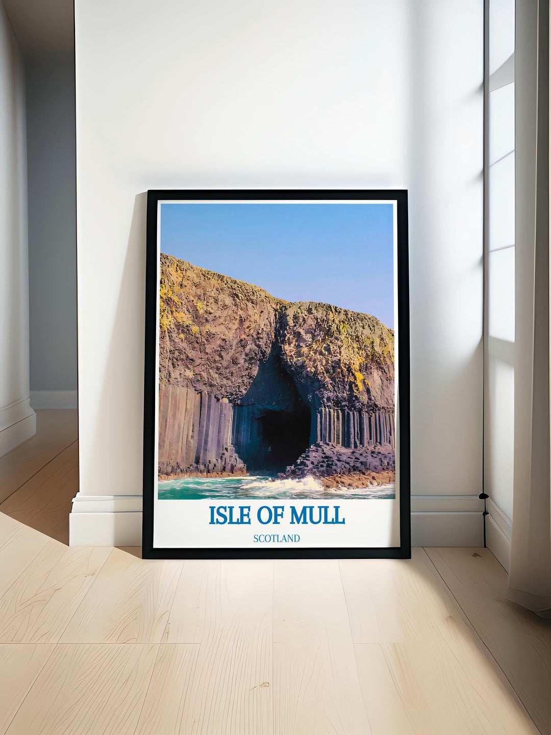 Art print of the Isle of Mull showcasing its rugged landscapes and serene coastlines perfect for any lover of Scottish scenery