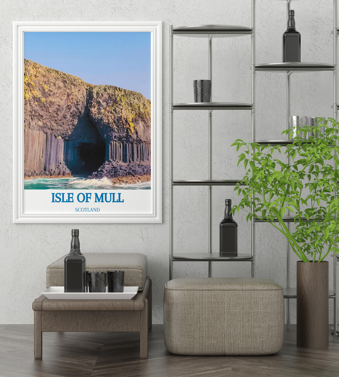 Canvas art of Fingals Cave emphasizing the caves unique geological structures and its historical significance in Scottish heritage