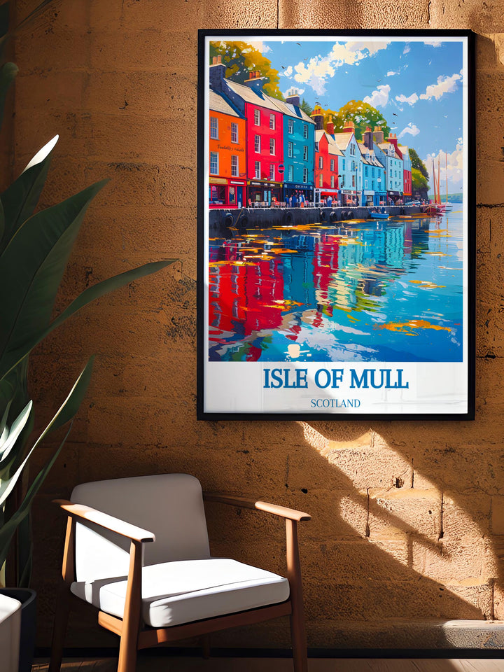 Custom Scottish decor print of Tobermory Harbour allowing for a personalized artistic representation of Scotland’s serene landscapes