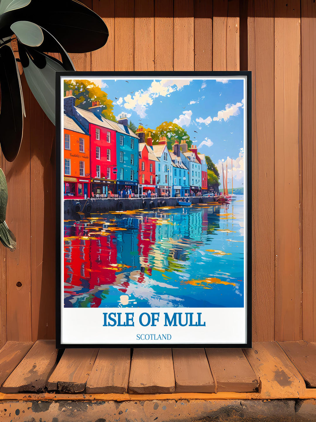 Vintage Scottish islands poster capturing the essence of Tobermory Harbour and its maritime heritage perfect for decorating any living space