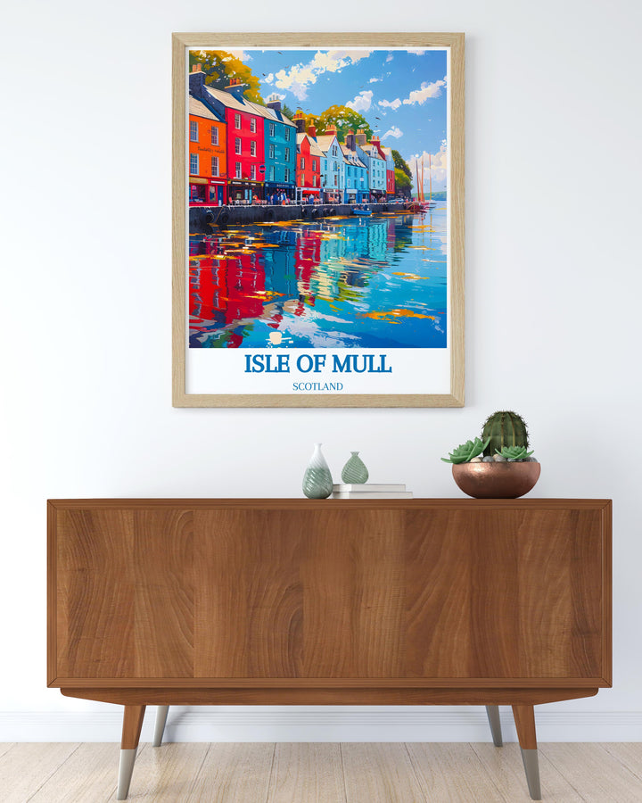 Vintage poster of Tobermory Harbour offering a nostalgic view of the scenic harbor and its historic charm perfect for collectors of retro art