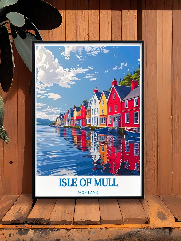 Poster showcasing the scenic beauty of Tobermory Harbour ideal for gifting to enthusiasts of Scottish culture and heritage