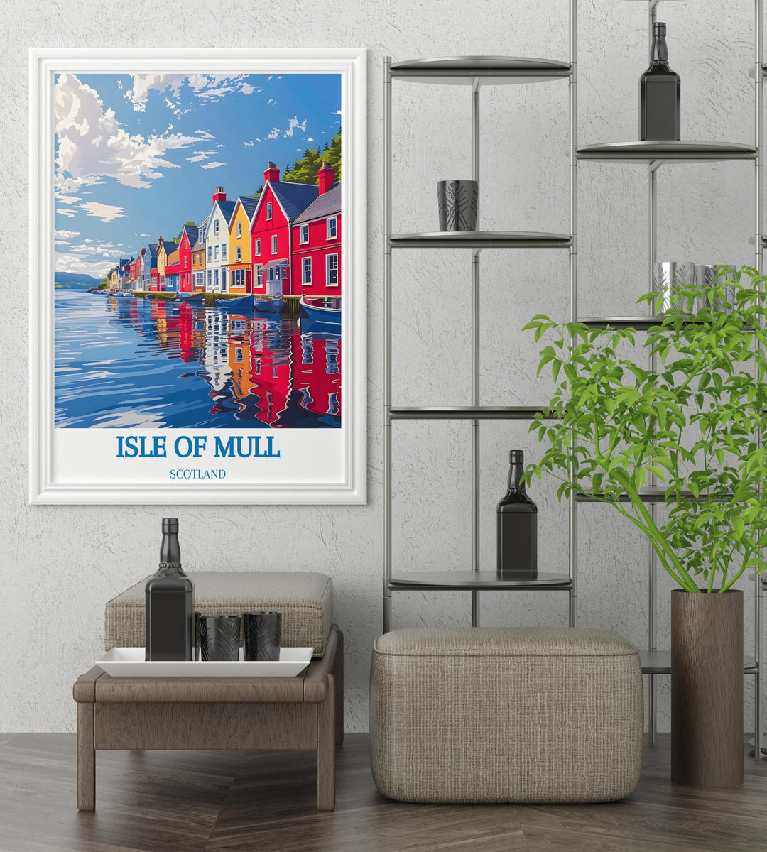 Detailed art print of Tobermory Harbour capturing the essence of Scottish tranquility perfect for a peaceful home decor