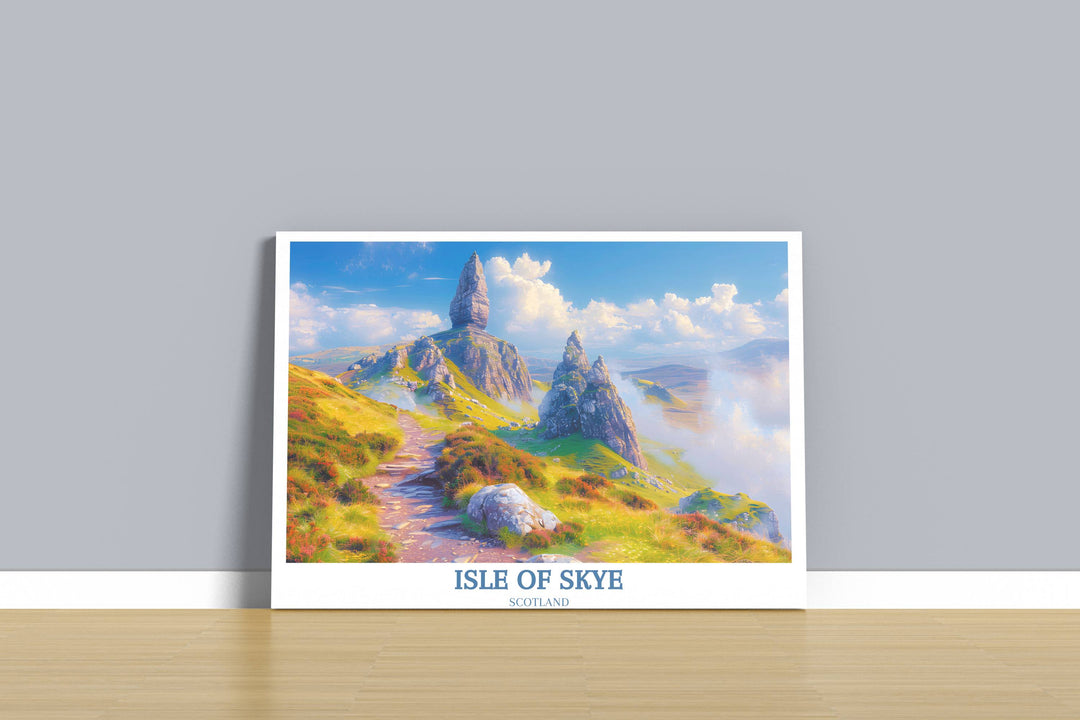 The Isle of Skye art print includes The Storr, featuring iconic Scottish wildlife in a natural setting, rendered in stunning detail, offering a perfect blend of nature and art for enthusiasts of both.