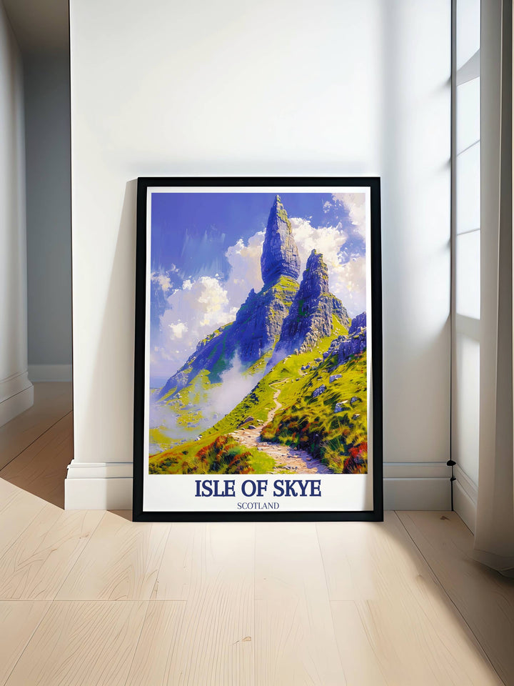 A captivating Isle of Skye print featuring the majestic Storr with sweeping views of the surrounding landscapes, perfect for adding a touch of Scottish beauty to any home decor.
