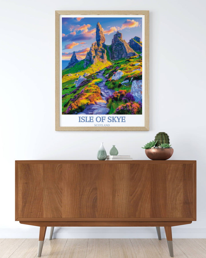 A vintage-style Isle of Skye poster with a classic travel design, perfect for adding a nostalgic touch to your collection of travel memorabilia.