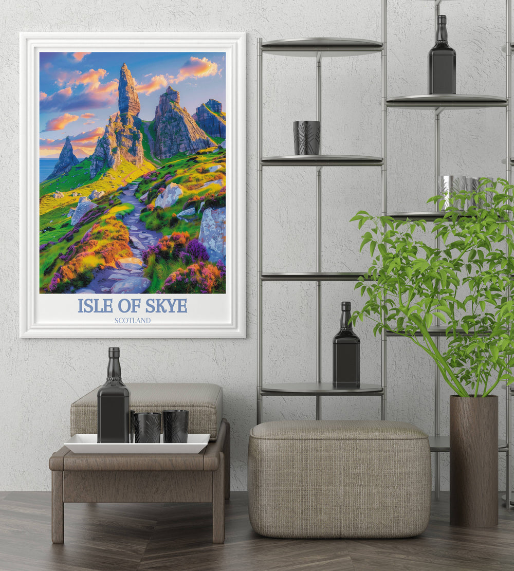 A breathtaking Isle of Skye print featuring panoramic views of the island, suitable for anyone wanting to bring the grandeur of Scottish landscapes home.