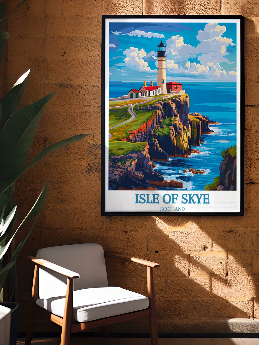 Panoramic Isle of Skye poster showing a sweeping view of the rugged terrain and misty mountains, a captivating wall feature.