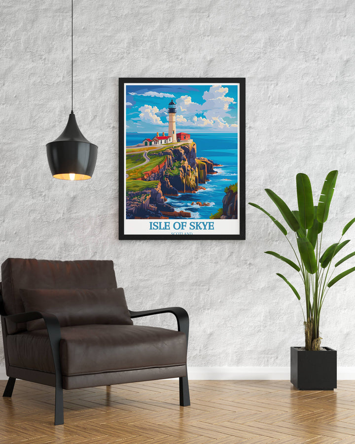 Detailed Isle of Skye artwork capturing the serene beauty of Scottish highlands, enhances any living space with its calming presence.