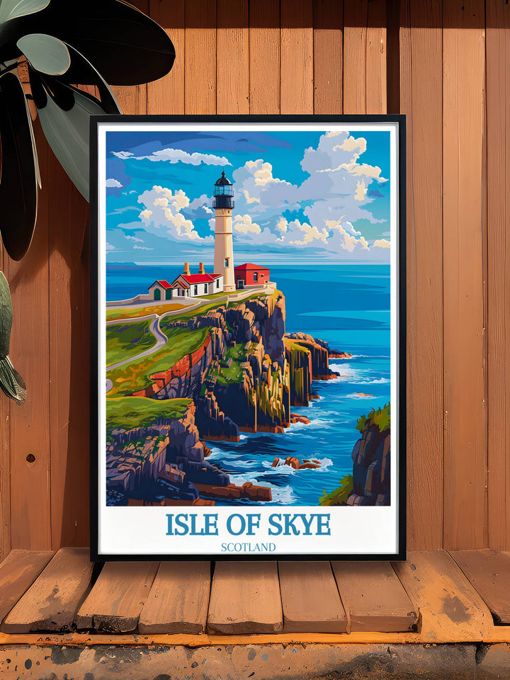 Panoramic Isle of Skye poster showing a sweeping view of the rugged terrain and misty mountains, a captivating wall feature.