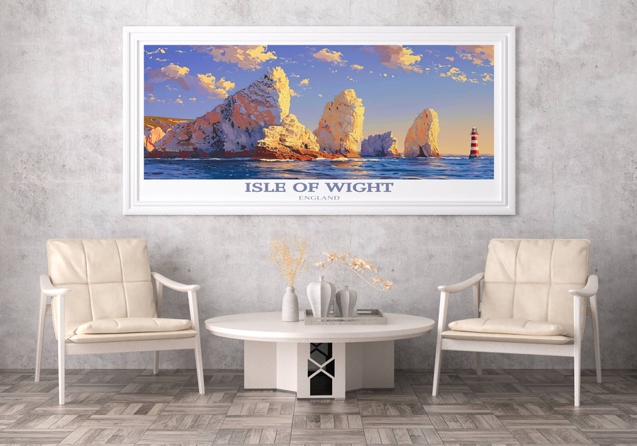 Serene Isle of Wight landscape painting capturing the rolling green hills and tranquil blue waters, designed to bring peace and natural beauty into any space.