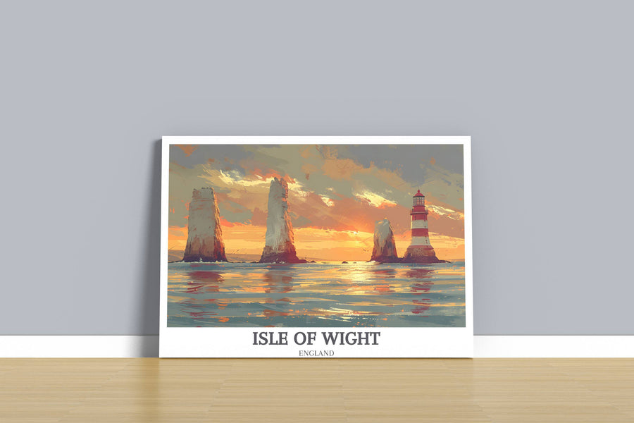 Dynamic abstract painting of The Needles, using broad brush strokes and a dramatic color palette to convey the energy of the sea, great for a modern art lovers collection.
