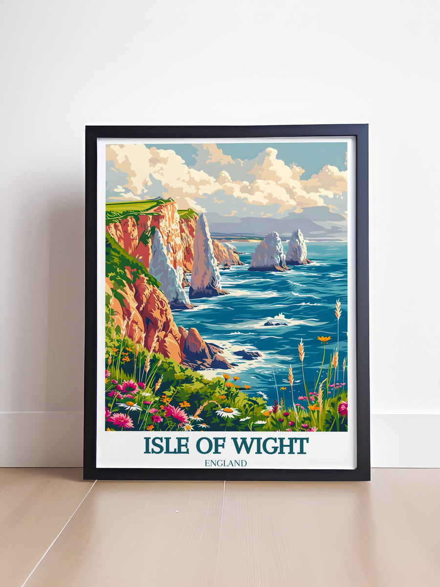 Detailed black and white sketch of The Needles Lighthouse, emphasizing its strong geometric form and rugged coastal setting, perfect for a minimalist or industrial interior.