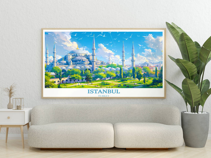 Turkish gifts art print of the Sultan Ahmed Mosque, capturing its majestic presence and intricate details.
