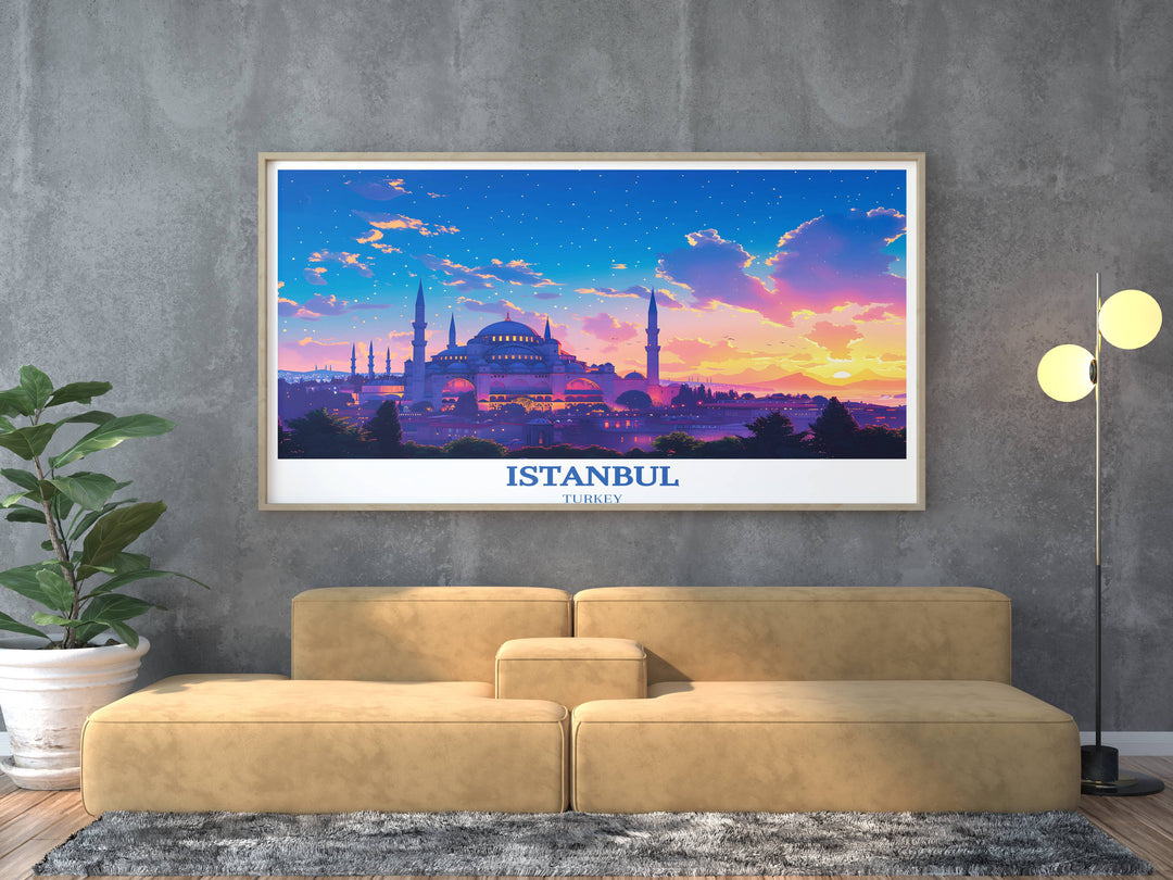 Istanbul painting featuring Hagia Sophias majestic domes and minarets, inviting viewers to immerse themselves in its charm.
