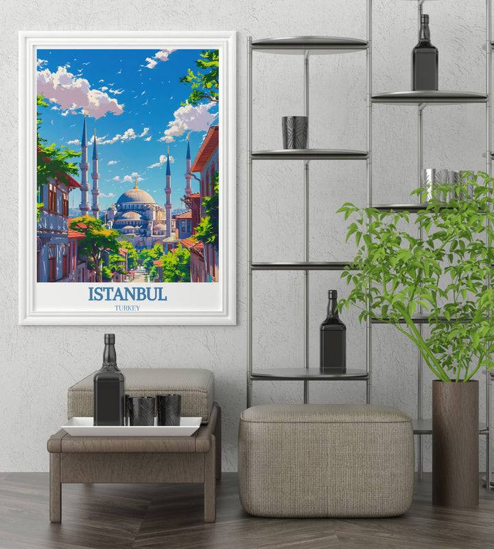 A serene winter scene at the Blue Mosque in an Istanbul digital download, offering a unique perspective of the famous landmark.