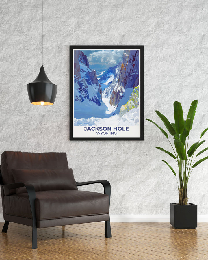 Decorative poster of Jackson Hole with a detailed map including key outdoor spots, perfect for hikers and nature lovers
