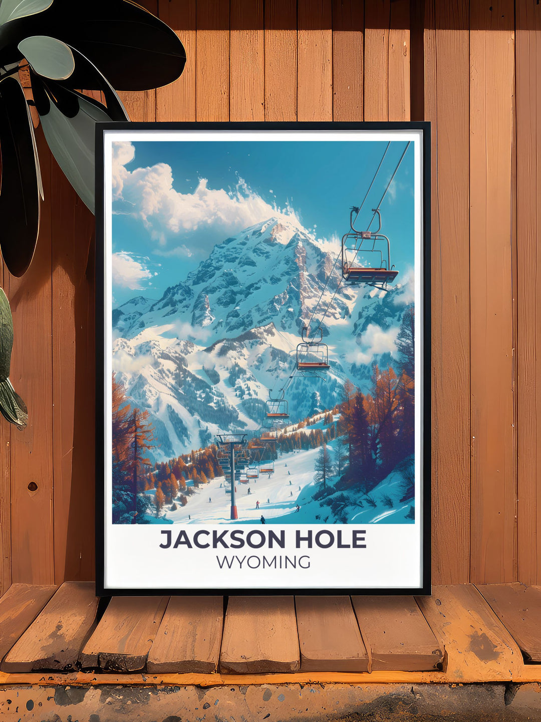 Customizable Jackson Hole art print featuring iconic landmarks like Rendezvous Mountain for a personal touch