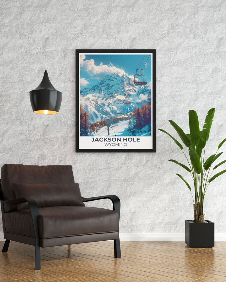 Travel poster of Jackson Hole with detailed imagery of local fauna and flora perfect for nature lovers