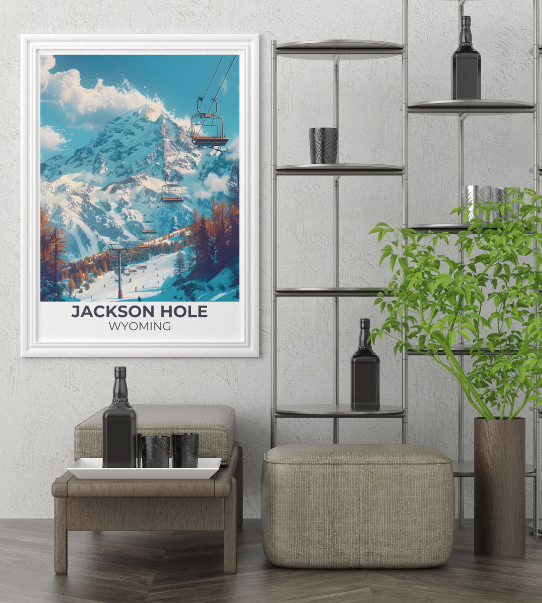 Travel poster of Jackson Hole with detailed imagery of local fauna and flora perfect for nature lovers