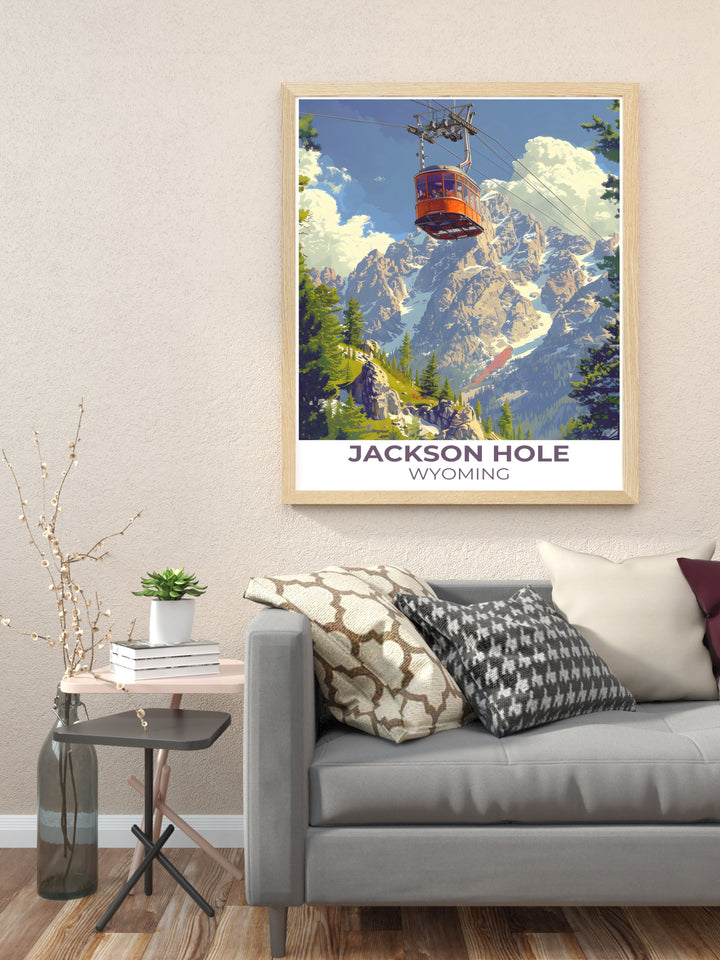 Wall art of the tram tower silhouetted against a sunset in Jackson Hole perfect for adding a dramatic touch to room decor