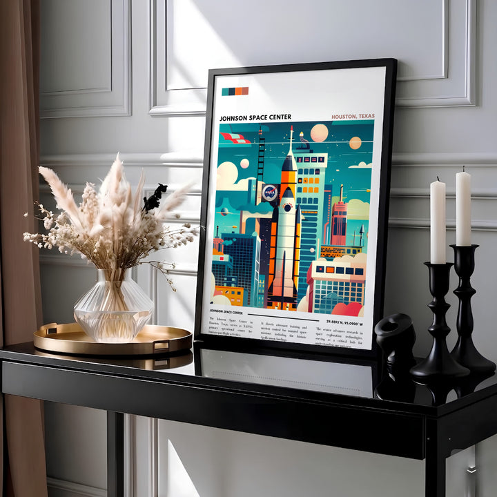 An inspiring scientific travel graphic displaying a multistage rocket ship, space station modules, and cosmic planetary orbits, designed as a refined NASA Wall Art centerpiece. Choose between museum-grade matte paper prints, three-dimensional canvas wraps, or custom handcrafted timber frames.