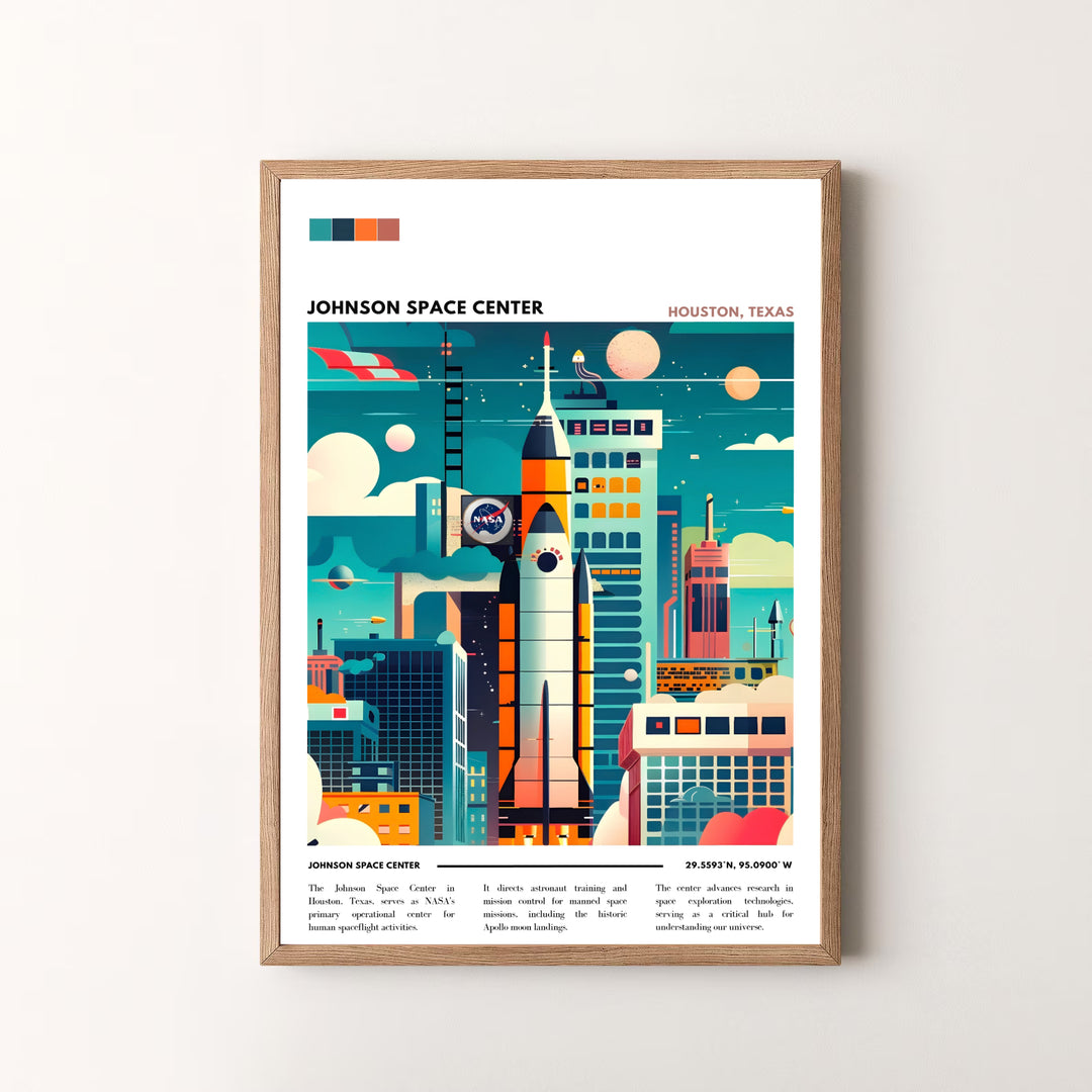 A beautiful space exploration Houston NASA Print capturing the scientific innovation and galactic discovery of the Johnson Space Center in Texas. Supplied in multiple display options—including unframed prints, canvases, and custom frames—to easily bring a NASA Poster into your home.