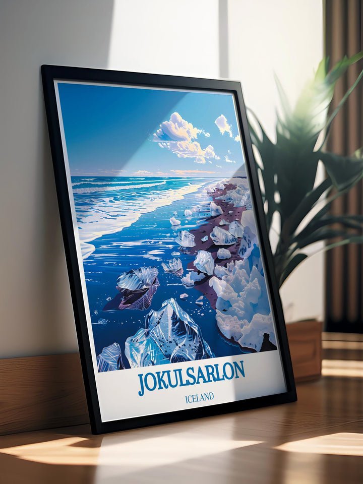 Jokulsarlon glacier lagoon art print showing detailed textures of ice and water ideal for adding depth and intrigue to gallery walls