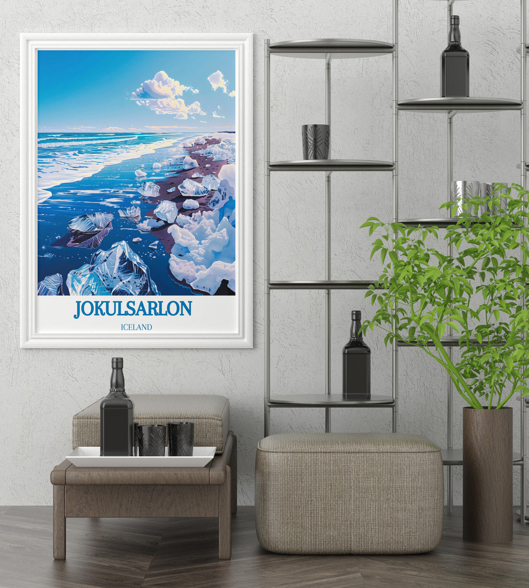 Wall art depicting the famous Blue Lagoon in Iceland suitable for creating a calming atmosphere in personal or professional spaces