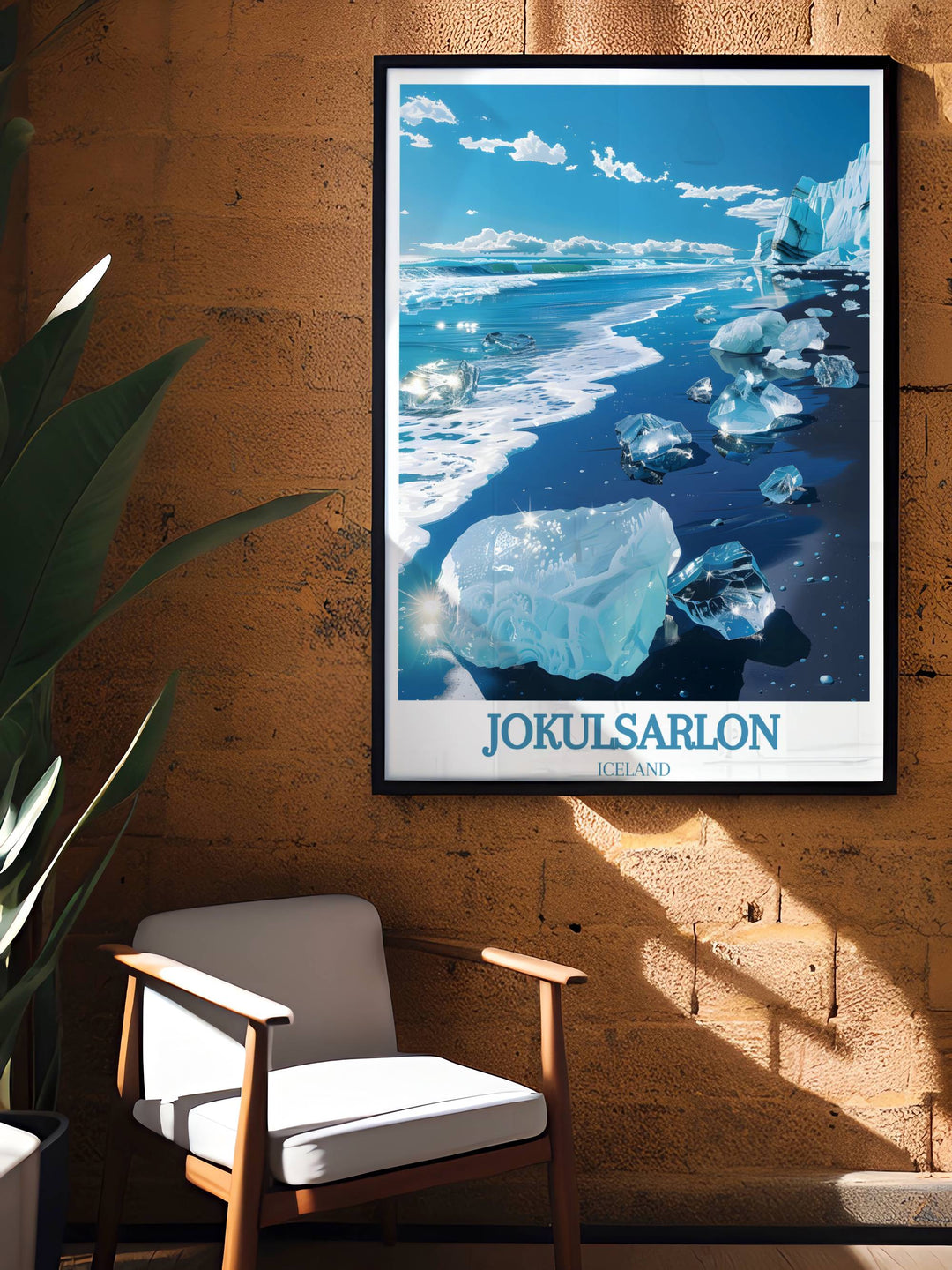 Transform your space with the beauty of Icelandic landscapes, captured in this printable photo of Diamond Beach jokulsarlon, a true testament to nature's splendor