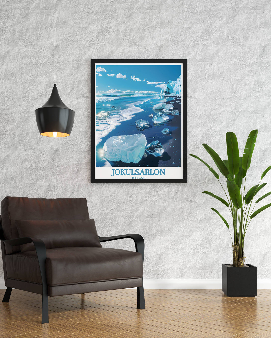 This Jokulsarlon Print transports you to the remote wilderness of South Iceland, where Diamond Beach awaits with its sparkling icebergs and pristine waters