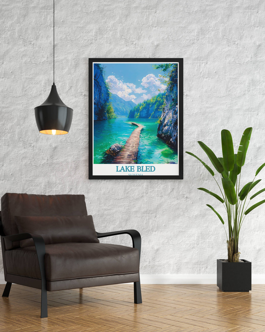 Peaceful Lake Bled Print showcasing the reflection of mountains in the still lake waters, perfect for creating a serene ambiance