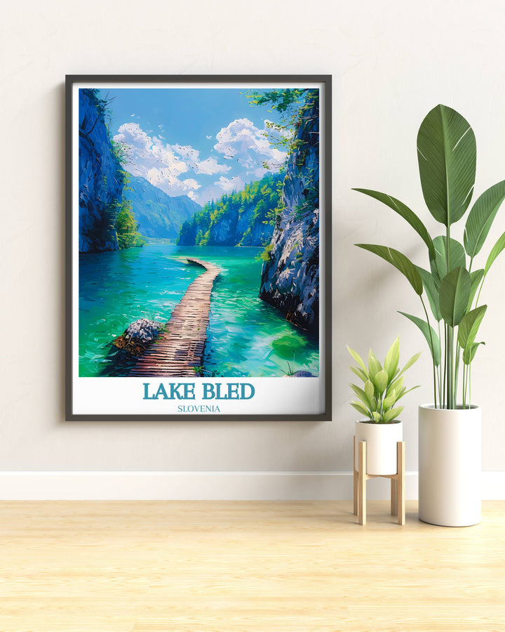 Artistic Lake Bled Artwork capturing the early morning mist over the lake, perfect for a calming bedroom setting
