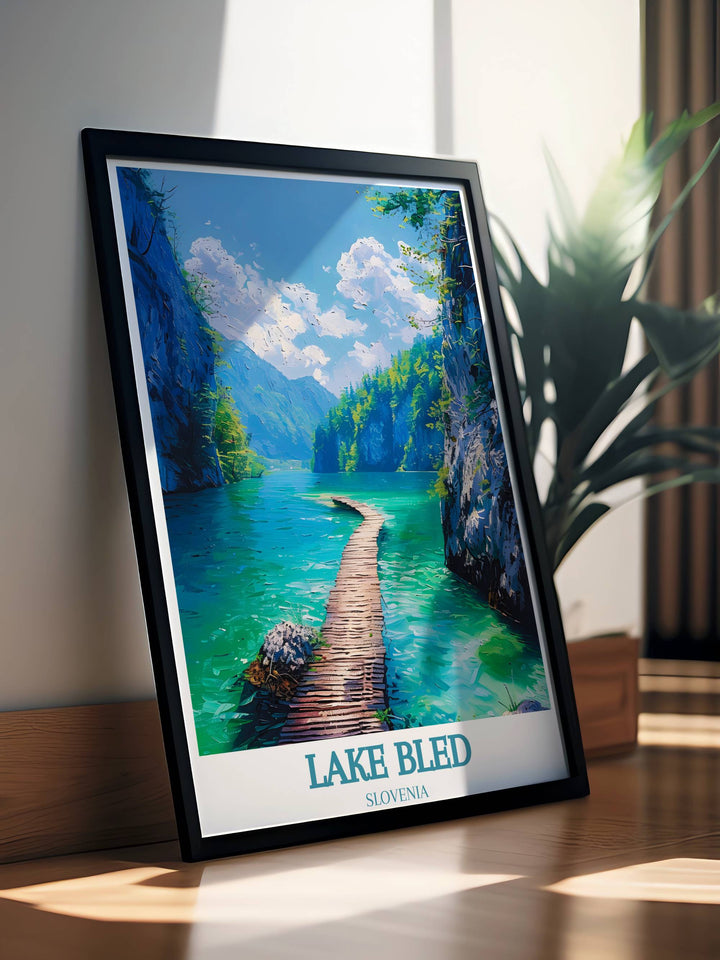 Vivid Lake Bled Wall Print showing the lush greenery and peaceful waters, ideal for enhancing office or home environments