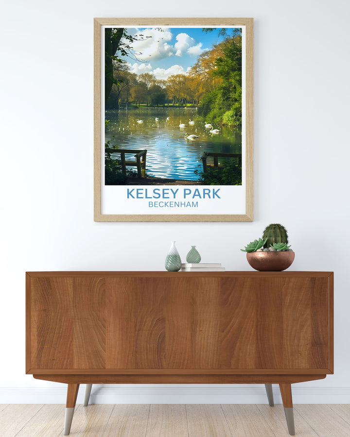 The Lake in Beckenham captured in morning light with subtle water ripples perfect for a calming wall art addition