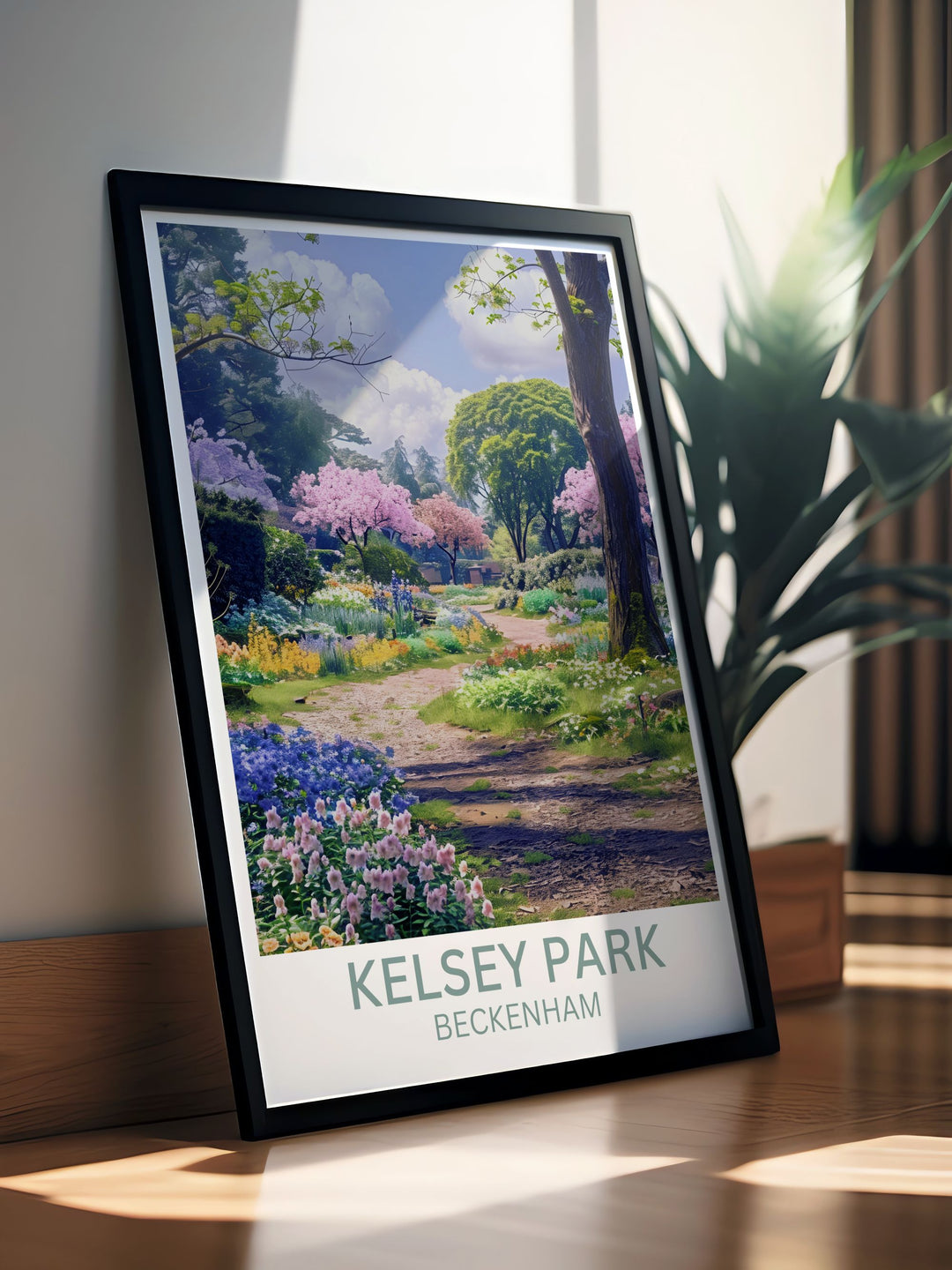 Custom print of Beckenhams Kelsey Park capturing the serene lake and wildlife perfect for nature enthusiasts
