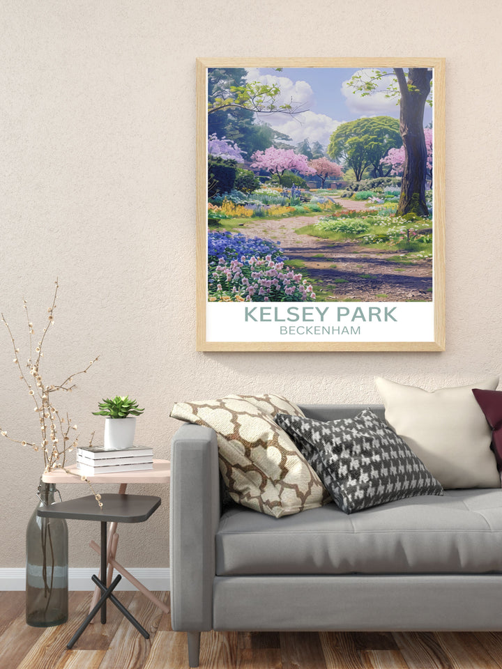 Artwork of Kelsey Parks walking trails enveloped in autumn foliage perfect for seasonal decor